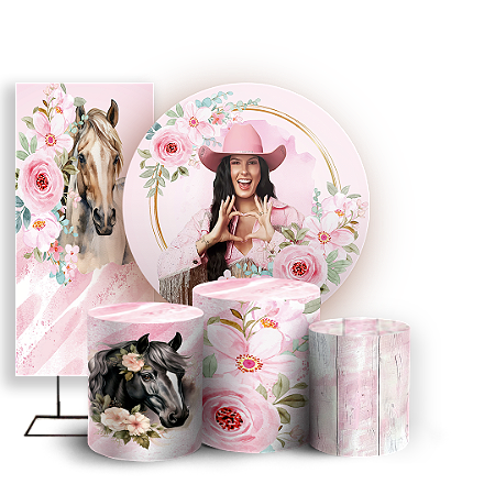 Capas Painel Redondo Trio Cilindro e Faixa Lateral Sublimado - Ana Castela