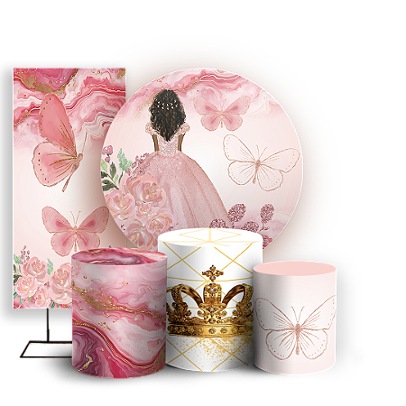 Capas Painel Redondo Trio Cilindro e Faixa Lateral Sublimado - 15 Anos