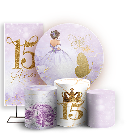 Capas Painel Redondo Trio Cilindro e Faixa Lateral Sublimado - 15 Anos