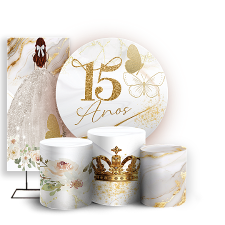 Capas Painel Redondo Trio Cilindro e Faixa Lateral Sublimado - 15 Anos