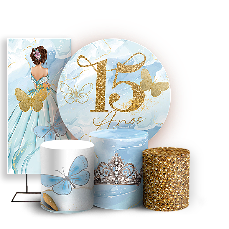 Capas Painel Redondo Trio Cilindro e Faixa Lateral Sublimado - 15 Anos