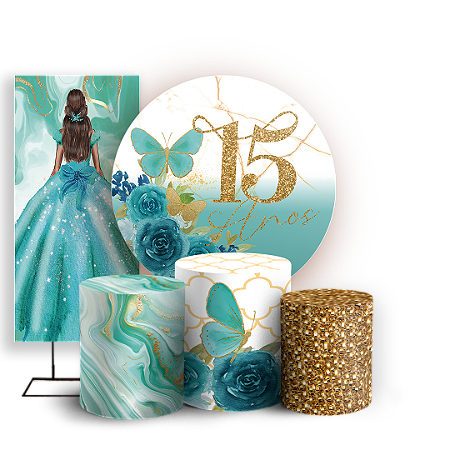 Capas Painel Redondo Trio Cilindro e Faixa Lateral Sublimado - 15 Anos