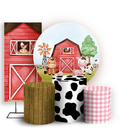 Capas Painel Redondo Trio Cilindro e Faixa Lateral Sublimado - Fazendinha