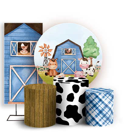 Capas Painel Redondo Trio Cilindro e Faixa Lateral Sublimado - Fazendinha