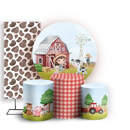 Capas Painel Redondo Trio Cilindro e Faixa Lateral Sublimado - Fazendinha