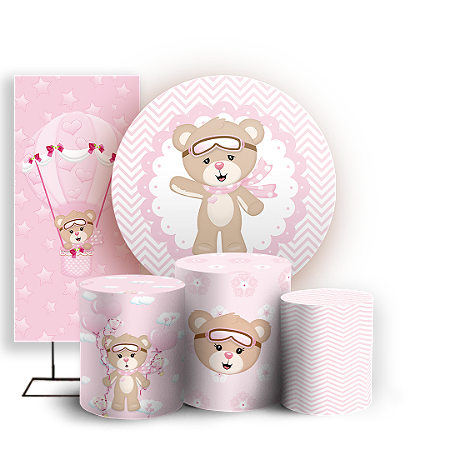 Capas Painel Redondo Trio Cilindro e Faixa Lateral Sublimado - Ursinha Baloeira