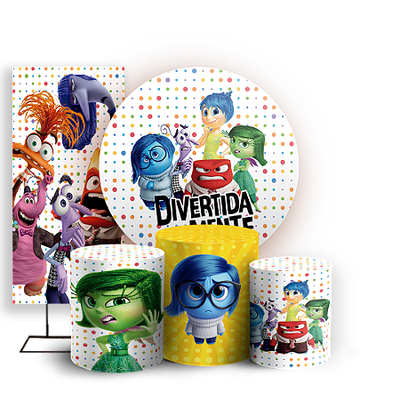 Capas Painel Redondo Trio Cilindro e Faixa Lateral Sublimado - Divertida Mente