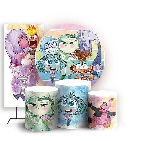 Capas Painel Redondo Trio Cilindro e Faixa Lateral Sublimado - Divertida Mente