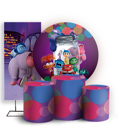 Capas Painel Redondo Trio Cilindro e Faixa Lateral Sublimado - Divertida Mente