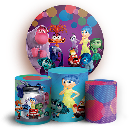 Capas Painel Redondo e Trio Cilindro Sublimado - Divertida Mente