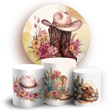 Capas Painel Redondo e Trio Cilindro Sublimado - Boiadeira Cowgirl