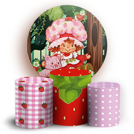 Capas Painel Redondo e Trio Cilindro Sublimado - Moranguinho