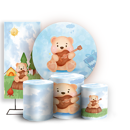 Capas Painel Redondo Trio Cilindro e Faixa Lateral Sublimado - Ursinho