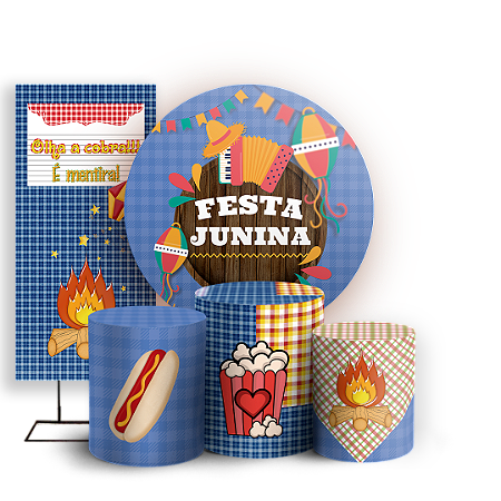 Capas Painel Redondo Trio Cilindro e Faixa Lateral Sublimado - Festa Junina