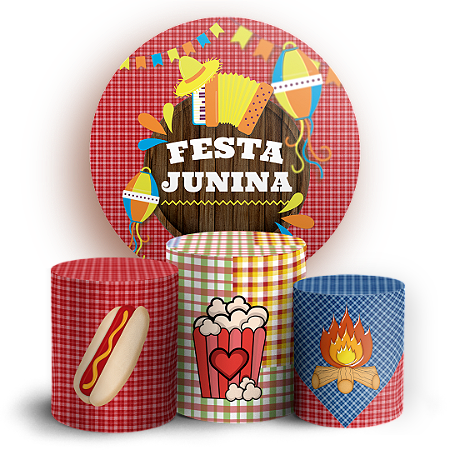 Capas Painel Redondo e Trio Cilindro Sublimado - Festa Junina