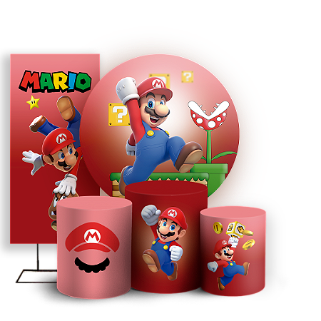 Capas Painel Redondo Trio Cilindro e Faixa Lateral Sublimado - Super Mario