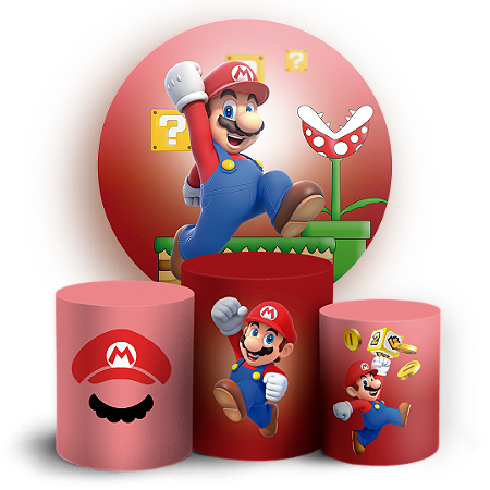 Capas Painel Redondo e Trio Cilindro Sublimado - Super Mario