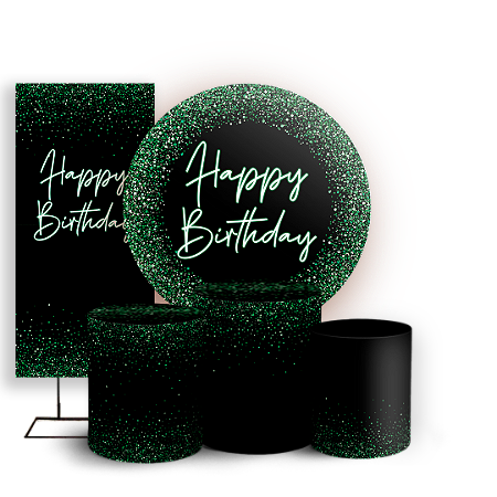 Capas Painel Redondo Trio Cilindro e Faixa Lateral Sublimado - Happy Birthday
