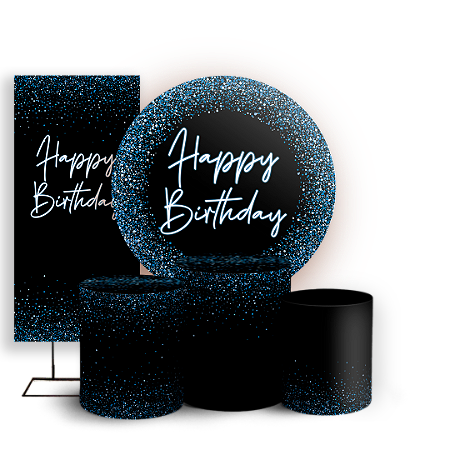 Capas Painel Redondo Trio Cilindro e Faixa Lateral Sublimado - Happy Birthday