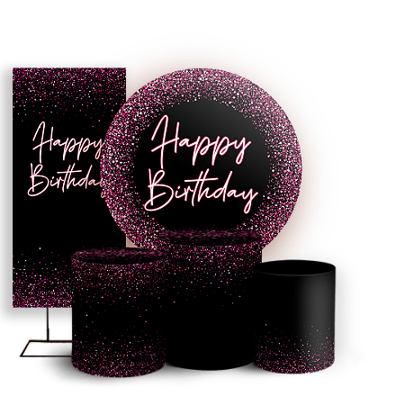 Capas Painel Redondo Trio Cilindro e Faixa Lateral Sublimado - Happy Birthday