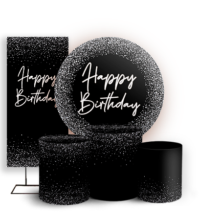 Capas Painel Redondo Trio Cilindro e Faixa Lateral Sublimado - Happy Birthday
