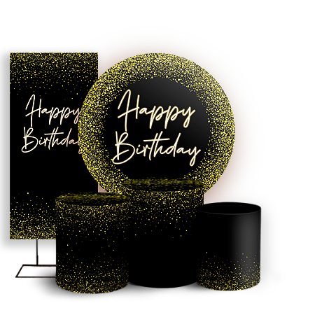 Capas Painel Redondo Trio Cilindro e Faixa Lateral Sublimado - Happy Birthday