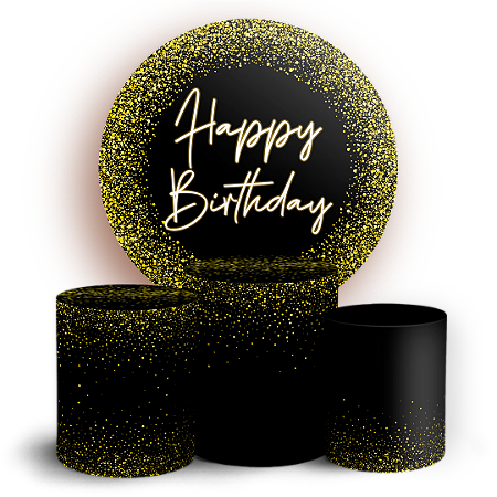 Capas Painel Redondo e Trio Cilindro Sublimado - Happy Birthday