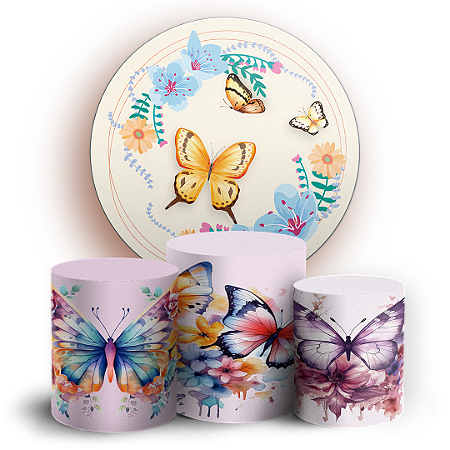 Capas Painel Redondo e Trio Cilindro Sublimado - Borboletas