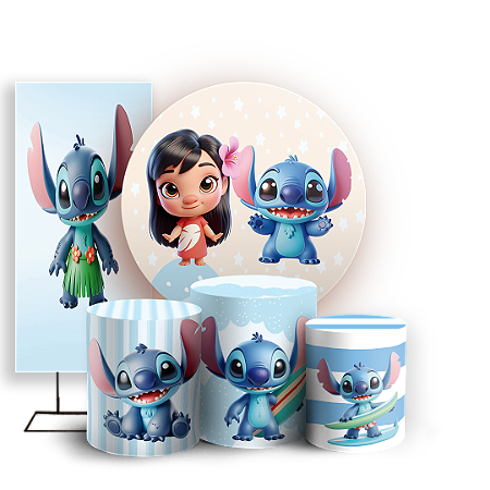 Capas Painel Redondo Trio Cilindro e Faixa Lateral Sublimado - Lilo e Stitch