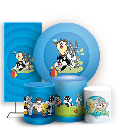 Capas Painel Redondo Trio Cilindro e Faixa Lateral Sublimado - Looney Tunes Baby