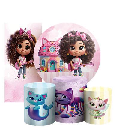 Capas Painel Redondo Trio Cilindro e Faixa Lateral Sublimado - Casa Mágica da Gabby