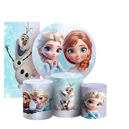 Capas Painel Redondo Trio Cilindro e Faixa Lateral Sublimado - Frozen