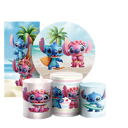 Capas Painel Redondo Trio Cilindro e Faixa Lateral Sublimado - Lilo e Stitch