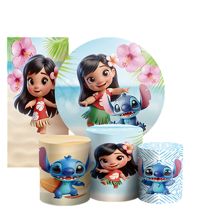 Capas Painel Redondo Trio Cilindro e Faixa Lateral Sublimado - Lilo e Stitch