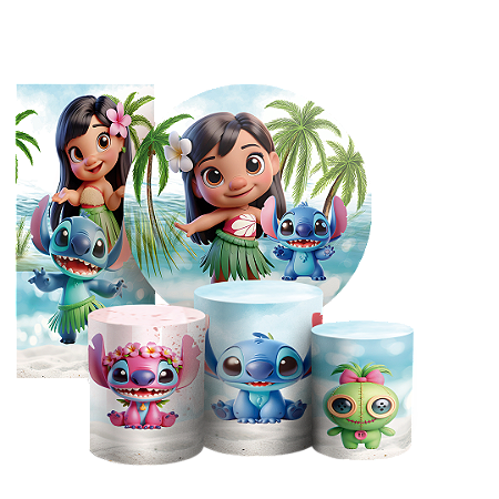 Capas Painel Redondo Trio Cilindro e Faixa Lateral Sublimado - Lilo e Stitch