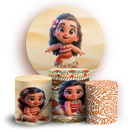 Capas Painel Redondo e Trio Cilindro Sublimado - Moana