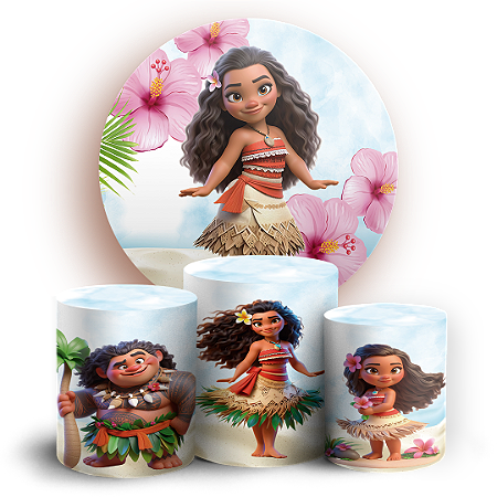 Capas Painel Redondo e Trio Cilindro Sublimado - Moana