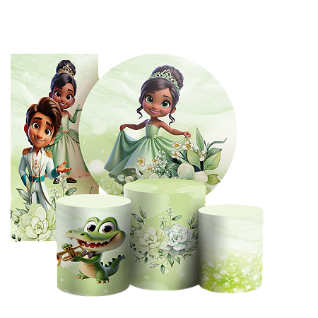 Capas Painel Redondo Trio Cilindro e Faixa Lateral Sublimado - Princesa Tiana