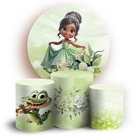 Capas Painel Redondo e Trio Cilindro Sublimado - Princesa Tiana