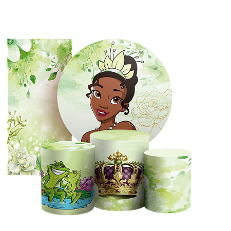 Capas Painel Redondo Trio Cilindro e Faixa Lateral Sublimado - Princesa Tiana