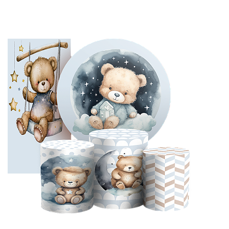 Capas Painel Redondo Trio Cilindro e Faixa Lateral Sublimado - Urso Azul