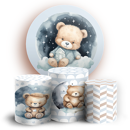 Capas Painel Redondo e Trio Cilindro Sublimado - Urso Azul