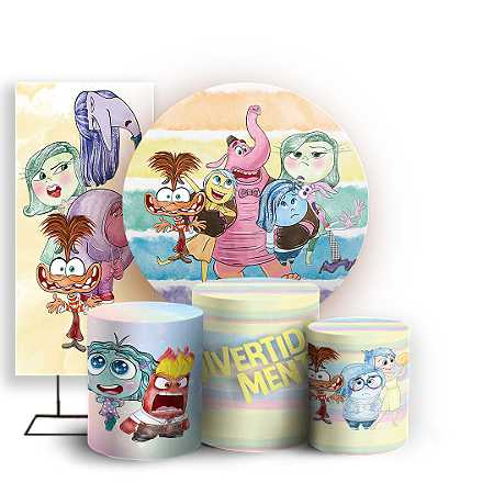 Capas Painel Redondo Trio Cilindro e Faixa Lateral Sublimado - Divertida Mente