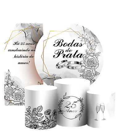 Capas Painel Redondo Trio Cilindro e Faixa Lateral Sublimado - Bodas de Prata