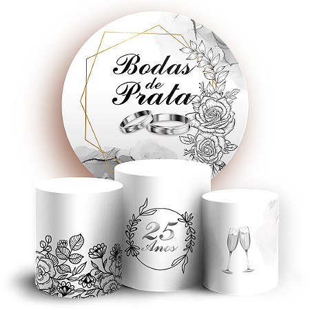 Capas Painel Redondo e Trio Cilindro Sublimado - Bodas de Prata