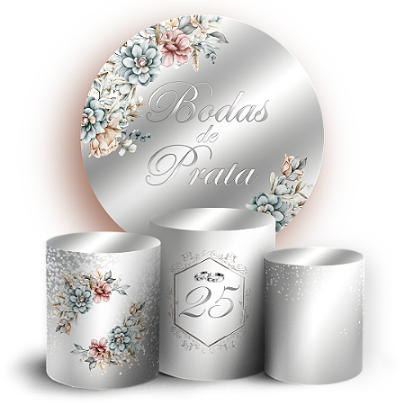 Capas Painel Redondo e Trio Cilindro Sublimado - Bodas de Prata