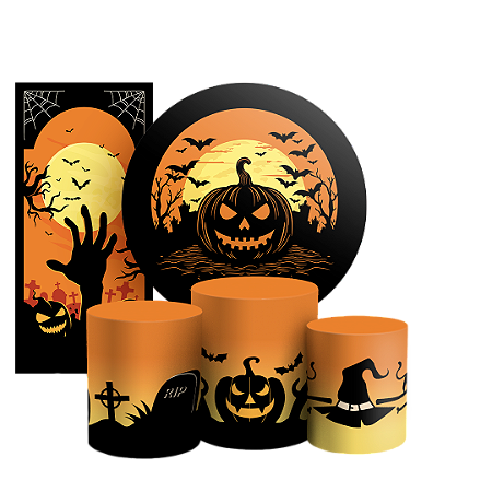 Capas Painel Redondo Trio Cilindro e Faixa Lateral Sublimado - Halloween