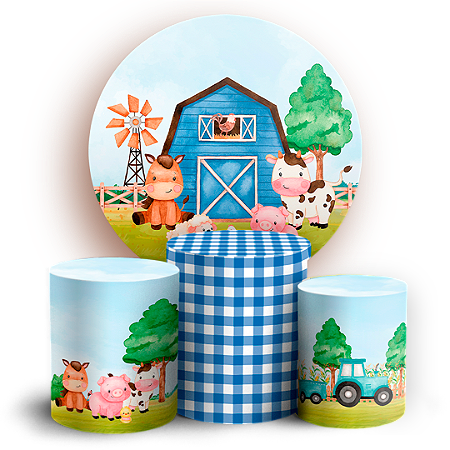 Capas Painel Redondo e Trio Cilindro Sublimado - Fazendinha