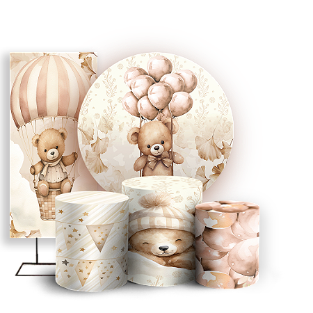 Capas Painel Redondo Trio Cilindro e Faixa Lateral Sublimado - Urso Marrom