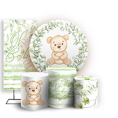 Capas Painel Redondo Trio Cilindro e Faixa Lateral Sublimado - Urso Verde